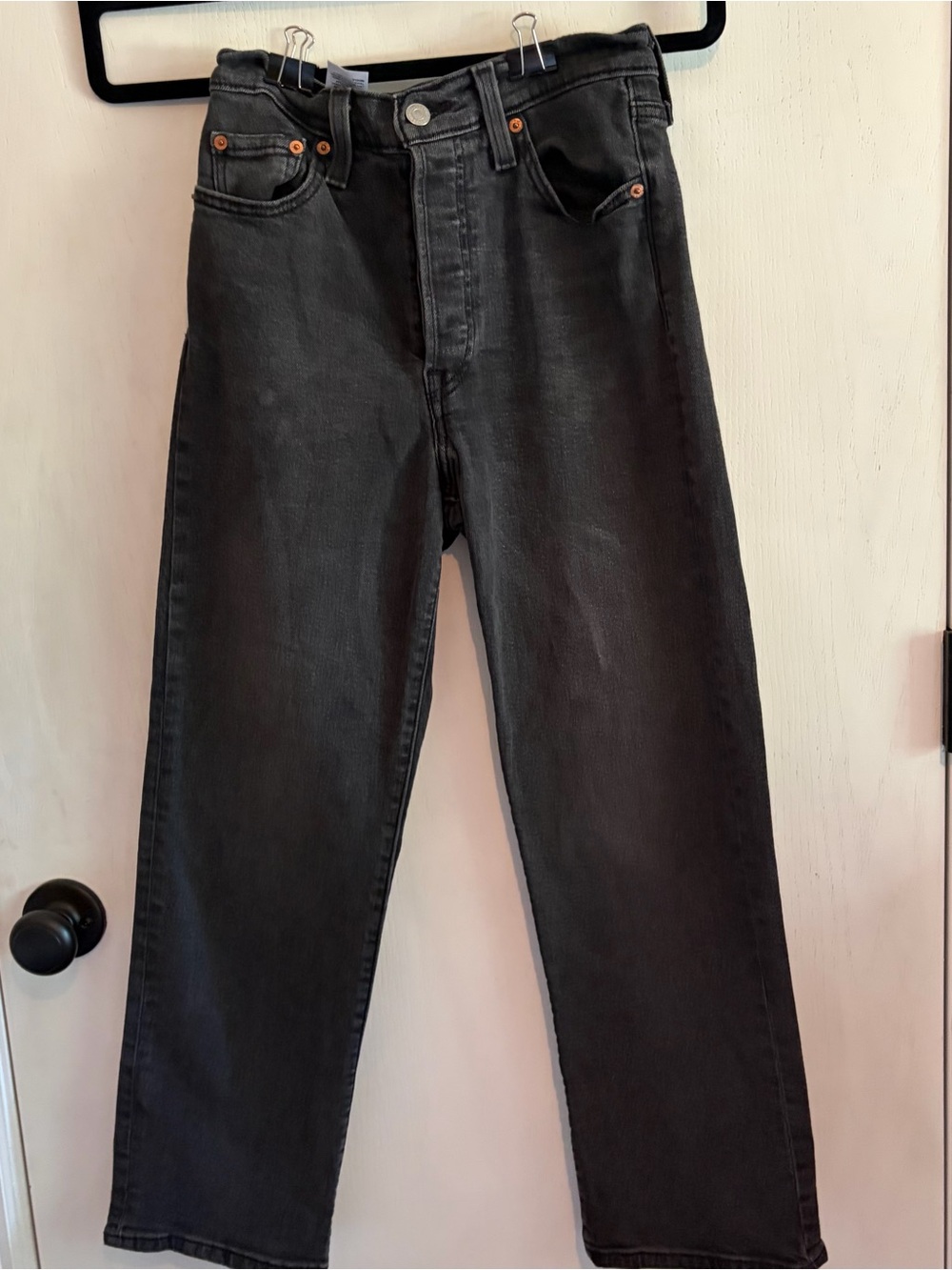 Levi’s Ribcage Straight Ankle Jeans W26 L27 Black High Rise Button Fly